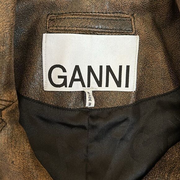 GANNI Washed Perfecto Brown Leather Cropped Biker Jacket size 36 US S Sold Out - Picture 14 of 16